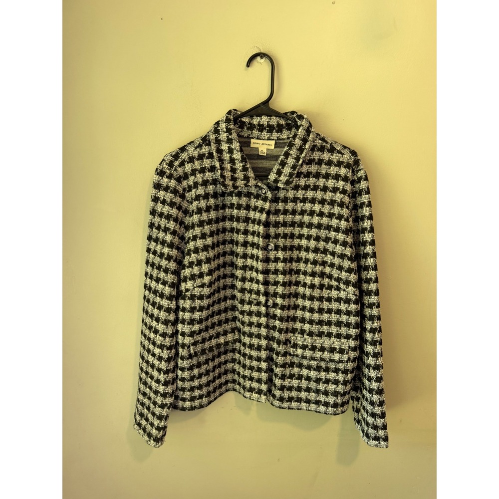 Soho Apparel Black White Houndstooth Metallic Button Front Jacket XL 3543B1138BO